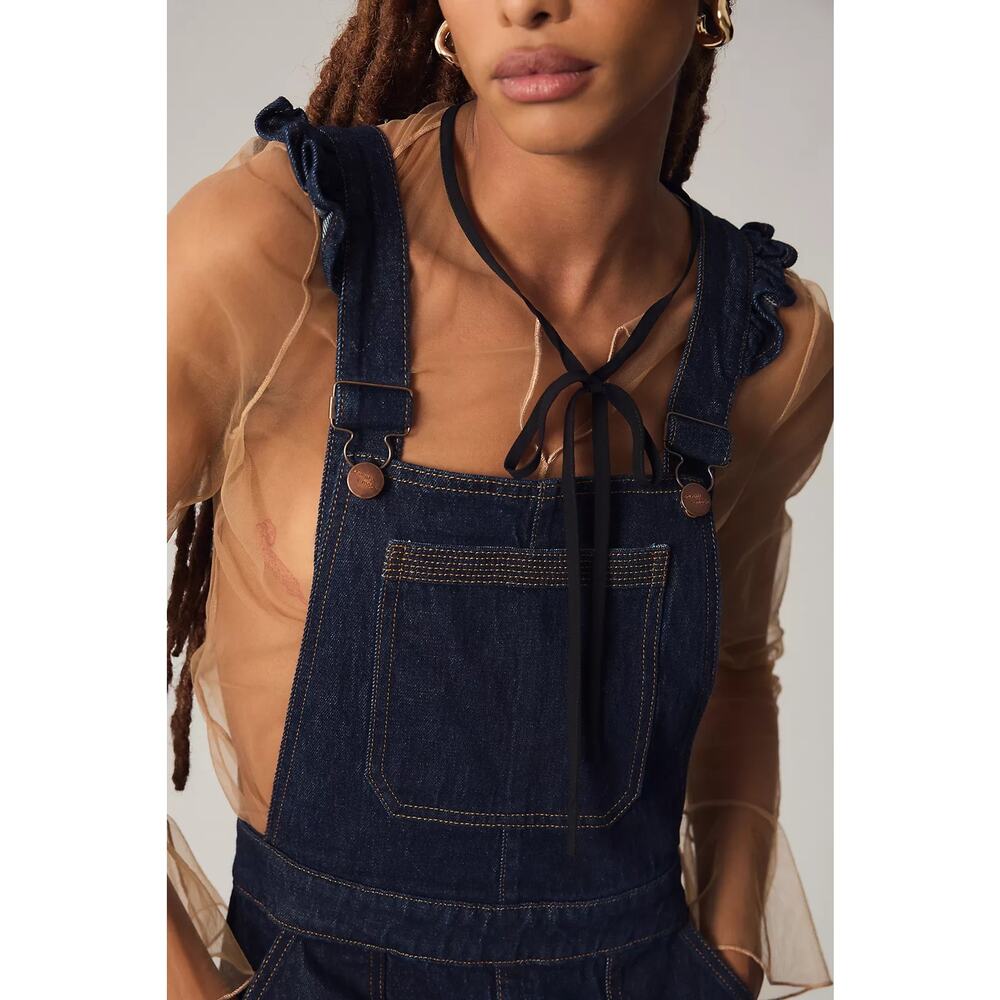 Anthropologie Seventy + Mochi Elodie Ruffle strap denim overalls size 8 - Picture 4 of 11
